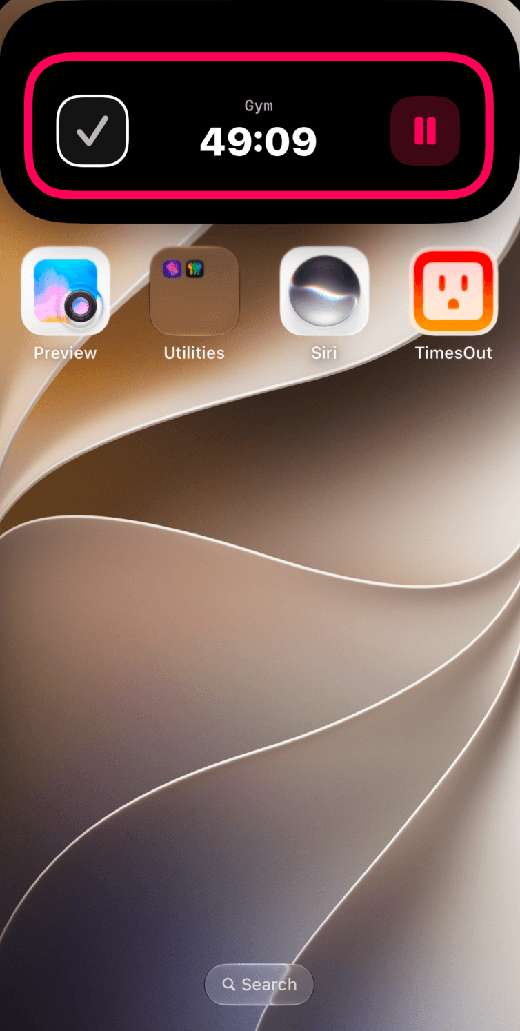 TimesOut Lock Screen Live Activity and Dynamic Island on iPhone