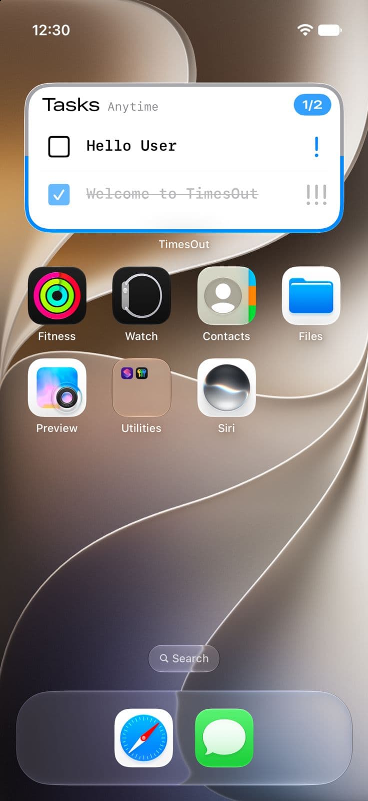 Interactive iOS Home Screen widget for TimesOut daily tasks