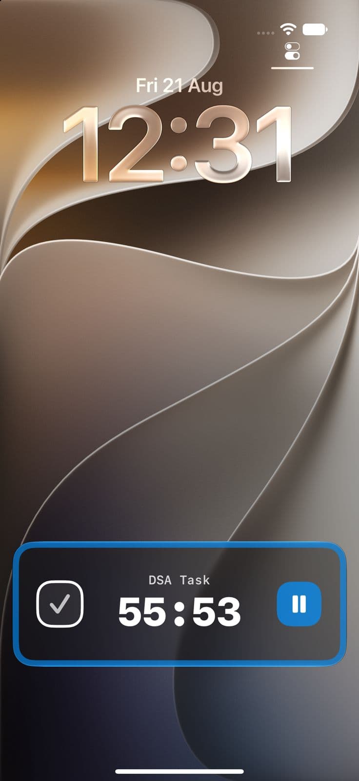 TimesOut focus session widget with live pause and completion controls